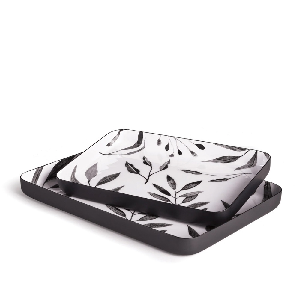 NEW!! Stunning Monochrome Leaf Design Rectangular Tray Set
